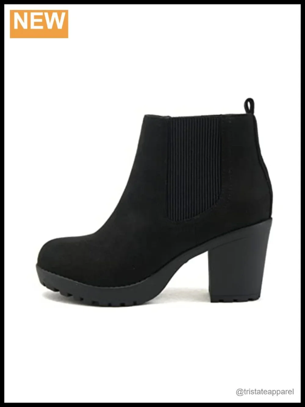 Women's Ankle Bootie Lug Sole Stack Block Heel Pull On Elastic